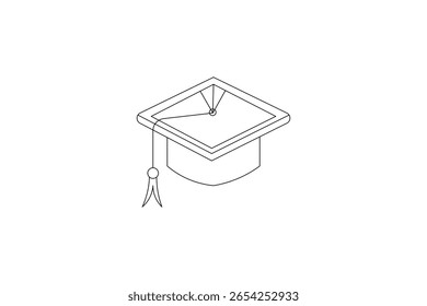 Graduation cap single line art design isolated outline illustration
