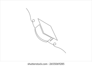 
Graduation cap single line art design isolated outline illustration
