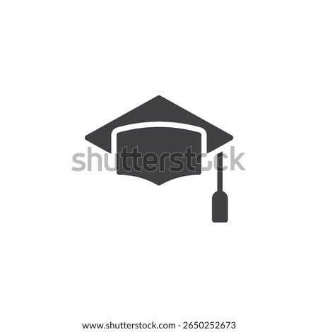 Graduation cap solid glyph icon. Academic headwear with a tassel in a bold icon design. This icon symbol is ideal as a school sign and achievement symbol.