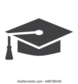 Graduation cap solid icon, Education and knowledge, vector graphics, a filled pattern on a white background, eps 10.