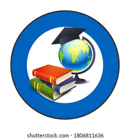 
Graduation cap stack of books globe