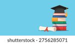 Graduation Cap with stack of books vector illustration