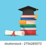 Graduation Cap with stack of books vector illustration