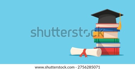 Graduation Cap with stack of books vector illustration