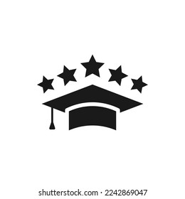 Graduation cap with stars. Scholarship icon flat style isolated on white background. Vector illustration