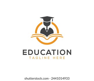 Gorra de graduación con concepto de diseño de logotipo de estudiante. Estudiante con plantilla de diseño de logotipo de educación de libros.