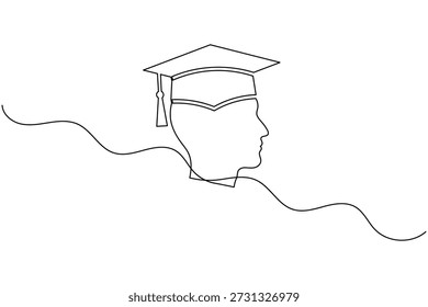 Gorra de graduación y perfil de estudiante dibujo continuo de una línea para la educación y el éxito Ilustración vectorial minimalista