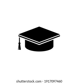 Graduation Cap, Student Toga Hat. Flat Vector Icon illustration. Simple black symbol on white background. Graduation Cap, Student Toga Hat sign design template for web and mobile UI element