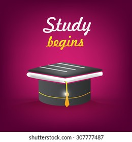Graduation Cap. Study begins on pink background