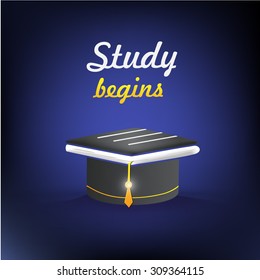 Graduation Cap. Study begins on pink background