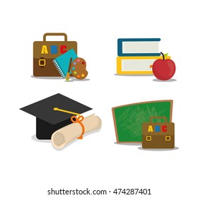 graduation cap suitcase books apple back to shool education  icon set. Colorful and flat design. Vector illustration