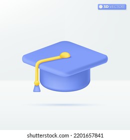 Graduation cap with tassel icon symbols. College cap, education degree ceremony concept. 3D vector isolated illustration design. Cartoon pastel Minimal style. You can used for design ux, ui, print ad.