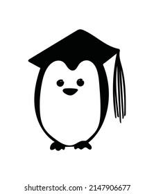 Graduation Cap With Tassel On Cute Penguin Graduate, Funny Cartoon Character Is Hand Drawn, Grad Party Celebration Design, Fun Academic Avatar Icon, Student Debt Loan, Career Success And Acheivement