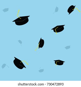 Graduation cap throwing background. Finish education college school university