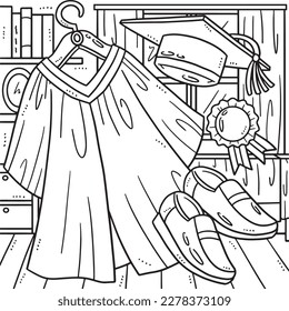 Graduation Cap , Toga and Shoes Coloring Page