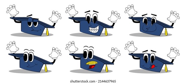 Graduation cap is trying to scare you. Education, learning concept with funny hat cartoon character.
