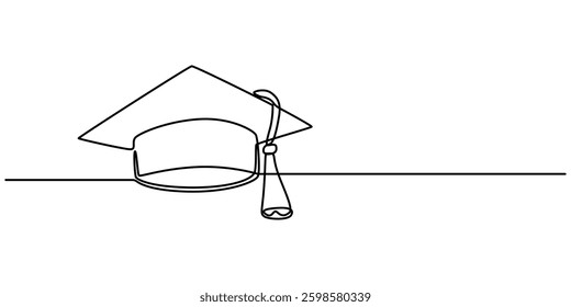 graduation cap. university graduation sign isolated white background, One continuous line drawing of graduation hat. Concept of student of university