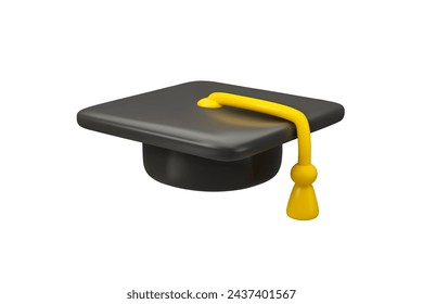 Graduation cap vector 3d icon. Academic hat in simple cartoon style isolated on white background. Education design element