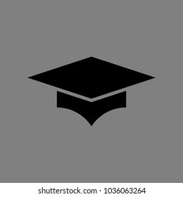 Graduation cap. Vector. Black icon on medium gray background. Isolated.