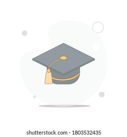 Graduation cap vector flat illustration on white