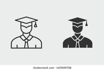 Graduation cap vector icon. Black illustration isolated on white. Simple pictogram for graphic and web design.