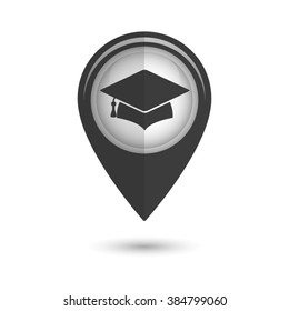 Graduation cap - vector icon;  black map pointer