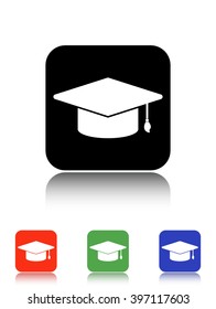 graduation cap vector icon - black and colored buttons