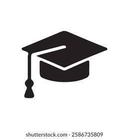 Graduation Cap Vector Icon for Education and Success. Flat Academic Hat Symbol for University and Achievement. Modern Graduation Cap Illustration for Learning and Ceremony.
