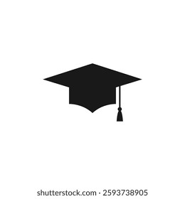 Graduation Cap Vector Icon – Educational Hat Logo Silhouette. Academic Achievement, College Degree, Diploma, University Student Symbol, Graduating Celebration, School, Success, Ceremony, Learning.