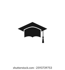 Graduation Cap Vector Icon – Educational Hat Logo Silhouette. Academic Achievement, College Degree, Diploma, University Student Symbol, Graduating Celebration, School, Success, Ceremony, Learning.