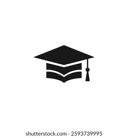 Graduation Cap Vector Icon – Educational Hat Logo Silhouette. Academic Achievement, College Degree, Diploma, University Student Symbol, Graduating Celebration, School, Success, Ceremony, Learning.