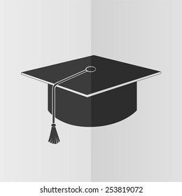 Graduation cap vector icon. Effect of folded paper. Flat design
