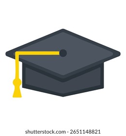 Graduation cap vector icon with golden tassel, isolated on white background. Perfect for education, university, achievement, or academic logo use.graduation hat clipart.