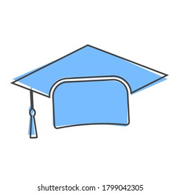 Vektorsymbol der Graduationskappe. Hight School-Symbol-Cartoon-Stil auf weißem, isoliertem Hintergrund.