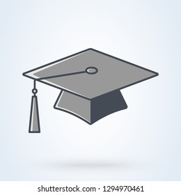 Graduation cap vector icon. line art. hat symbol isolated background