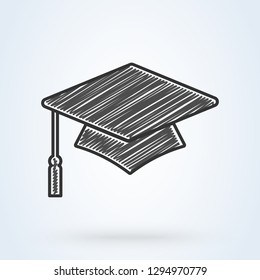 Graduation cap vector icon. line sketch icon isolated background