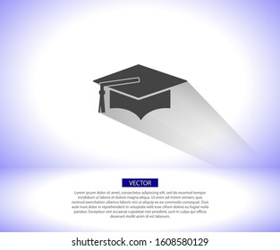 Graduation cap vector icon , lorem ipsum Flat design