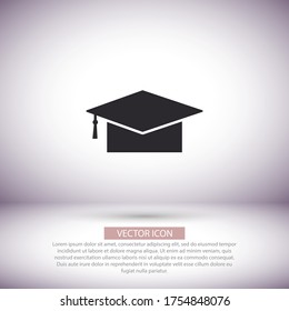 Graduation cap vector icon , lorem ipsum Flat design
