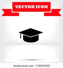 Graduation cap vector icon , lorem ipsum Flat design