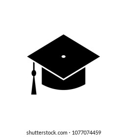 Graduation cap vector icon on white background. Graduation hat icon