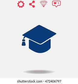 Graduation cap vector icon on grey background.