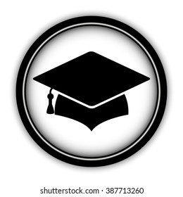 Graduation cap - vector icon; round  button with shadow