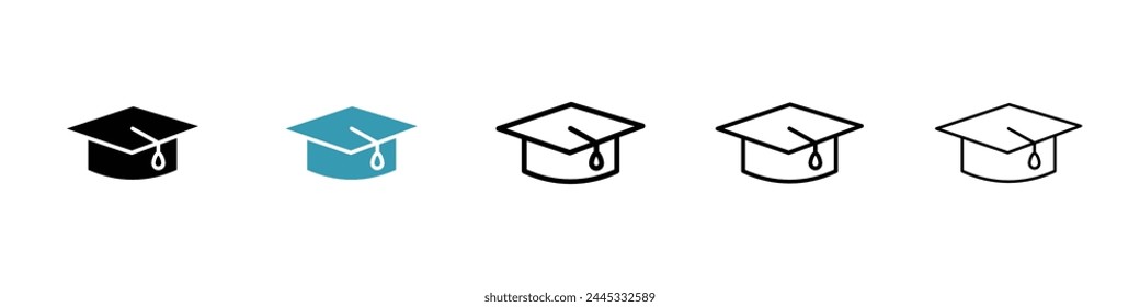 Conjunto de iconos de Vector de tapa de graduación. Signo de sombrero académico. Icono del Vector de la tapa del título del estudiante de la educación universitaria o del diploma para los diseños de UI.