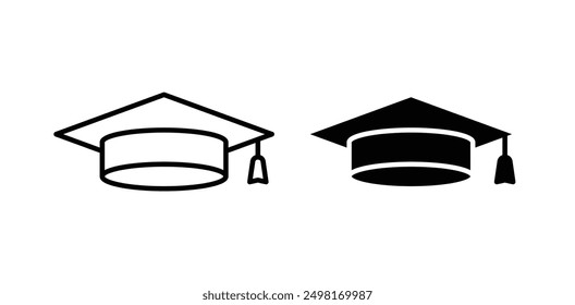 Graduation cap vector icon set in black color.