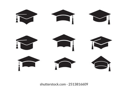 Graduation cap vector icon set