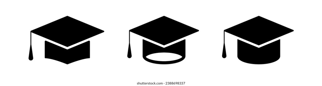 Graduation cap vector icon. Student hat sign. Academic cap illustration. Education symbol, logo. Different icons set.