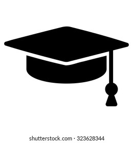 Graduation Cap vector icon. Style is flat symbol, black color, rounded angles, white background.
