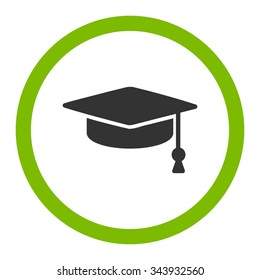Graduation Cap vector icon. Style is bicolor flat rounded symbol, eco green and gray colors, rounded angles, white background.
