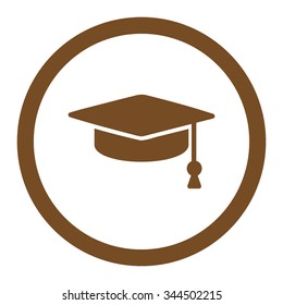 Graduation Cap vector icon. Style is flat rounded symbol, brown color, rounded angles, white background.