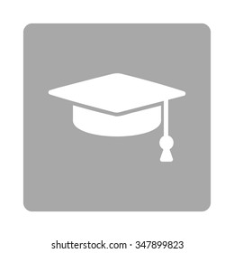 Graduation Cap vector icon. Style is flat rounded square button, white and silver colors, white background.
